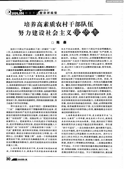 培养高素质农村干部队伍 努力建设社会主义新农村