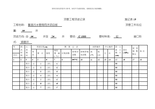 顶管工程顶进记录模板