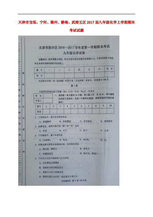 九年级化学上学期期末考试试题(扫描版) 新人教版