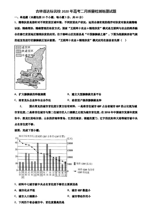 吉林省达标名校2020年高考二月质量检测地理试题含解析