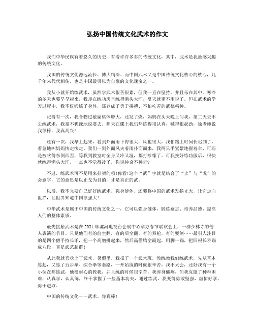弘扬中国传统文化武术的作文