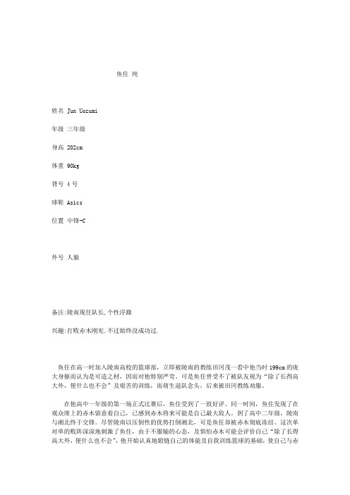 灌篮高手部分人物简介补充