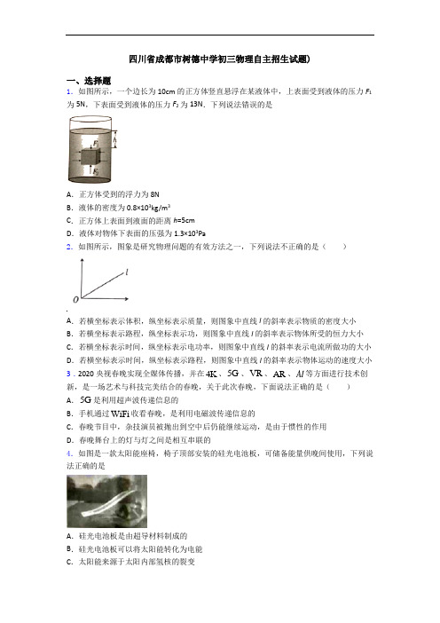 四川省成都市树德中学初三物理自主招生试题)
