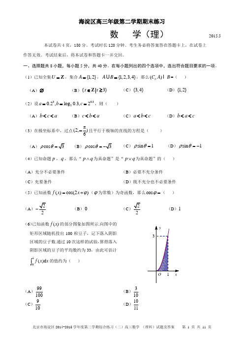 2015海淀区高三二模数学(理)试题及答案