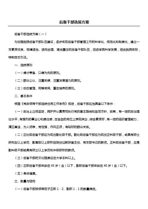 后备干部选拔方案
