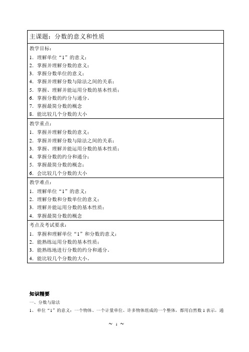 分数的意义和性质(学生版)