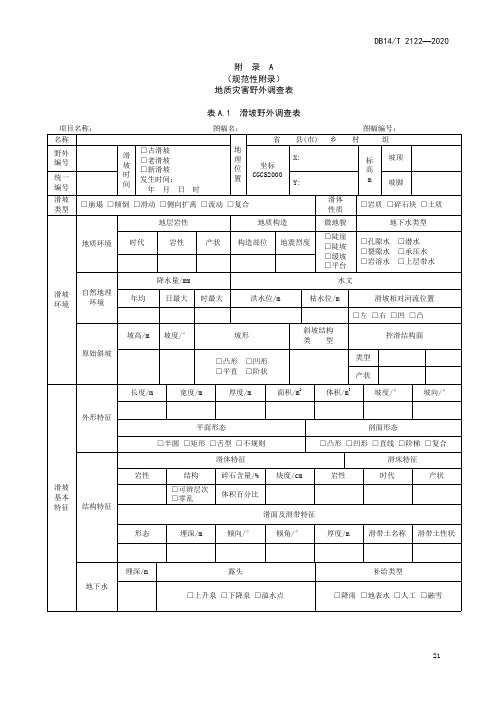 地质灾害野外调查表、灾害分类、滑坡崩塌泥石流不稳定斜坡野外判别