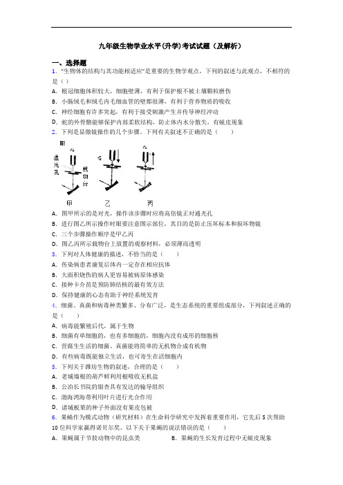 九年级生物学业水平(升学)考试试题(及解析)