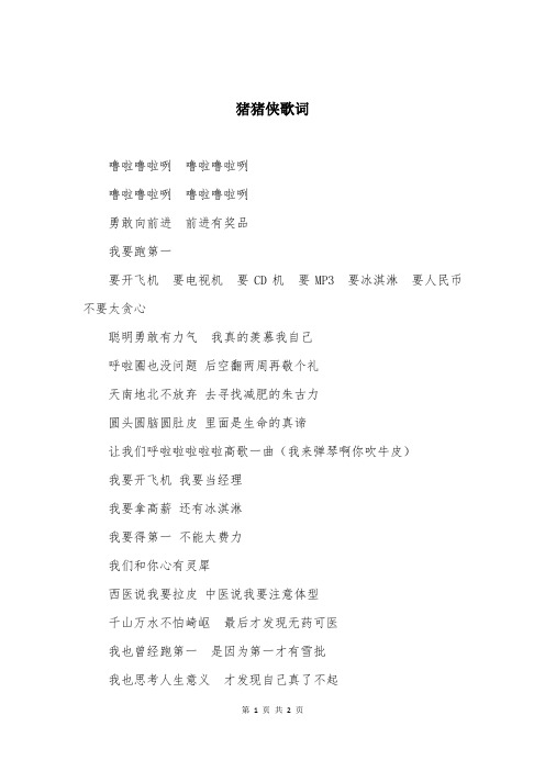 猪猪侠歌词