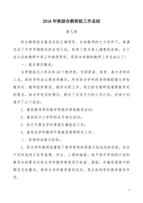 2018秋综合教研组工作总结