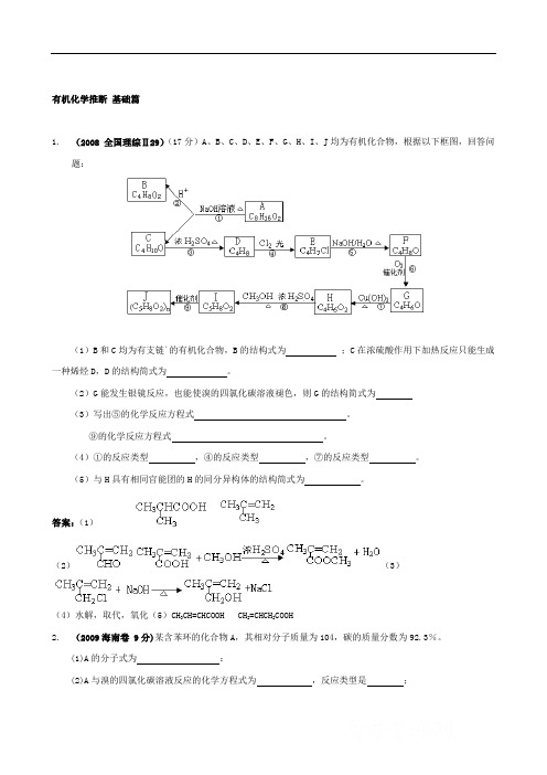 2014高考化学名师精编拔高点睛专题篇：有机化学推断 基础篇剖析
