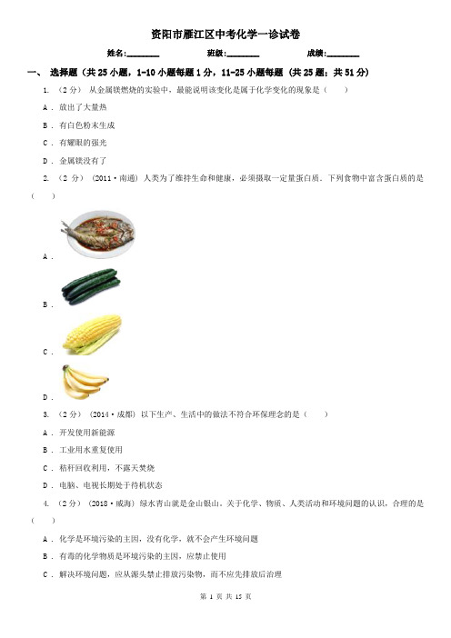 资阳市雁江区中考化学一诊试卷