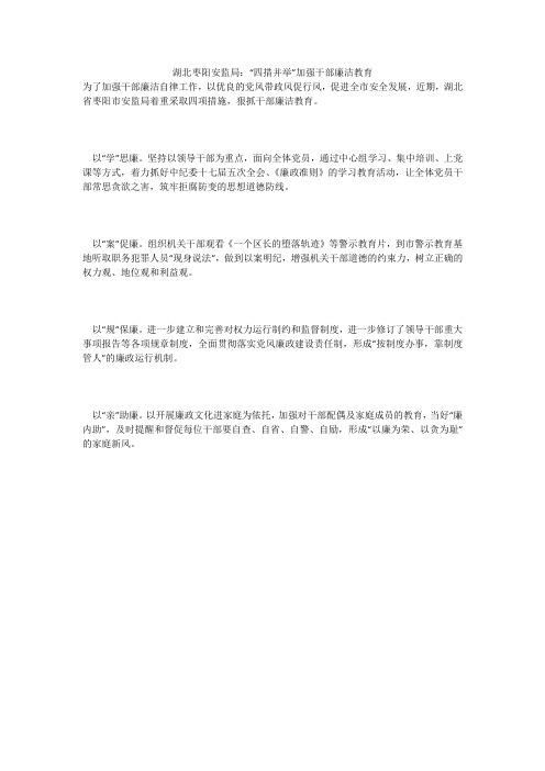 湖北枣阳安监局：“四措并举”加强干部廉洁教育