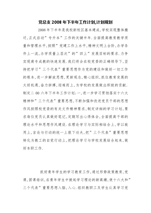党总支2008年下半年工作计划,计划规划【精品范文】