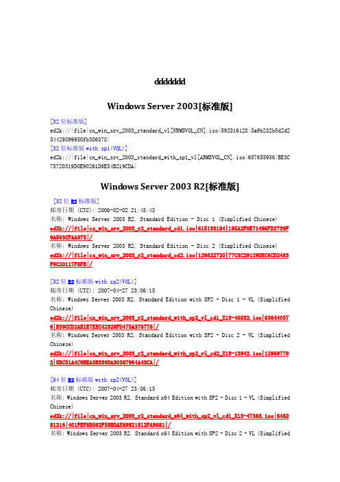 所有Windows Server 2003下载地址及密钥