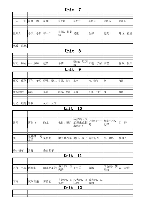 北师大版小学五年级英语单词表下册默写强化练习复习测试