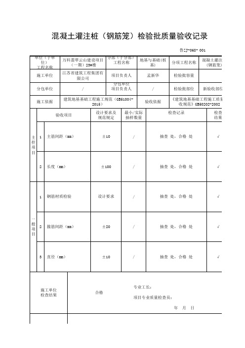 混凝土灌注桩(钢筋笼)检验批质量验收记录