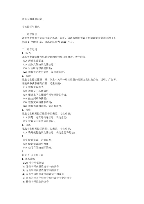 英语英语大纲和单词表(1)