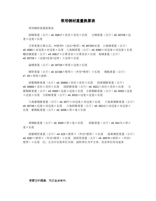 常用钢材重量换算表