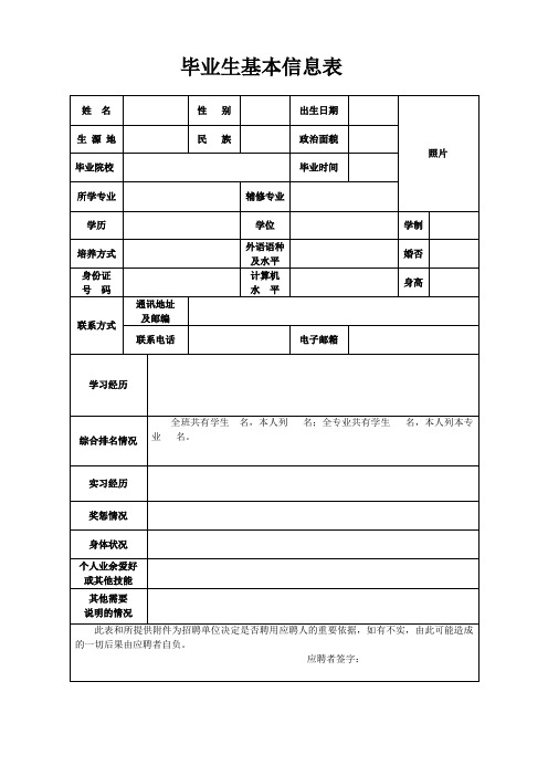 毕业生基本信息表