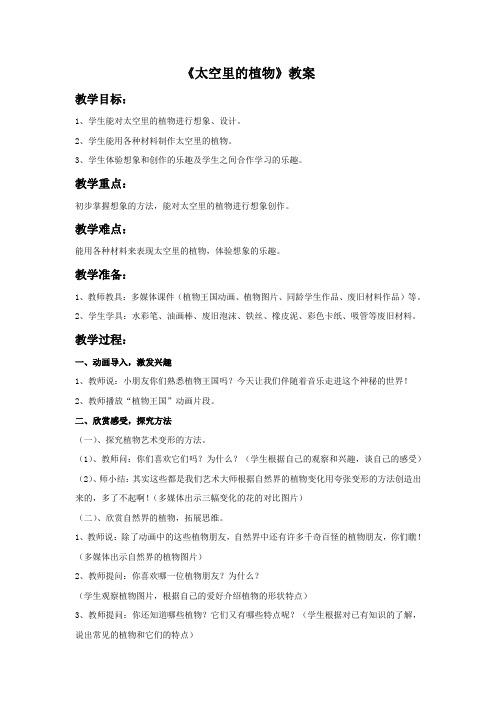 人教版一年级美术：《太空里的植物》教案2.doc