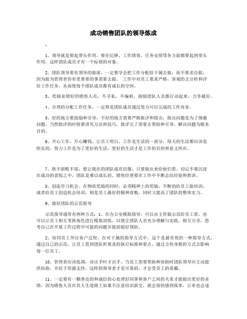 成功销售团队的领导炼成