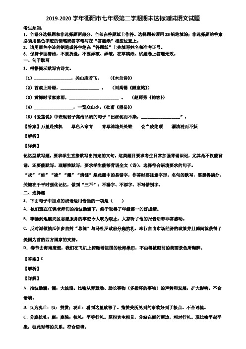 2019-2020学年衡阳市七年级第二学期期末达标测试语文试题含解析
