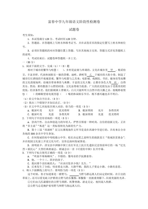富春中学九年级语文阶段性检测卷