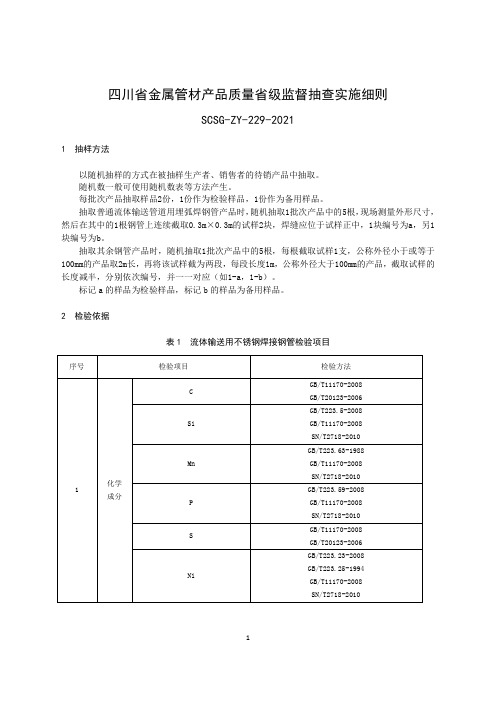 四川省金属管材产品质量省级监督抽查实施细则2021