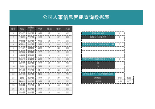 Excel表格通用模板：公司人事信息分类智能查询信息表