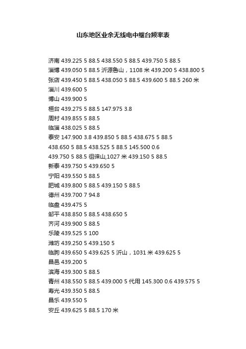 山东地区业余无线电中继台频率表