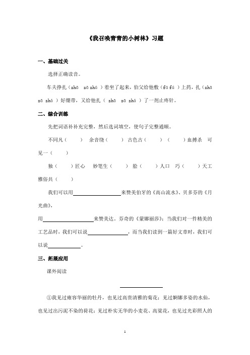 最新沪教版小学语文六年级上册《我召唤青青的小树林》精选习题第二课时(精品)
