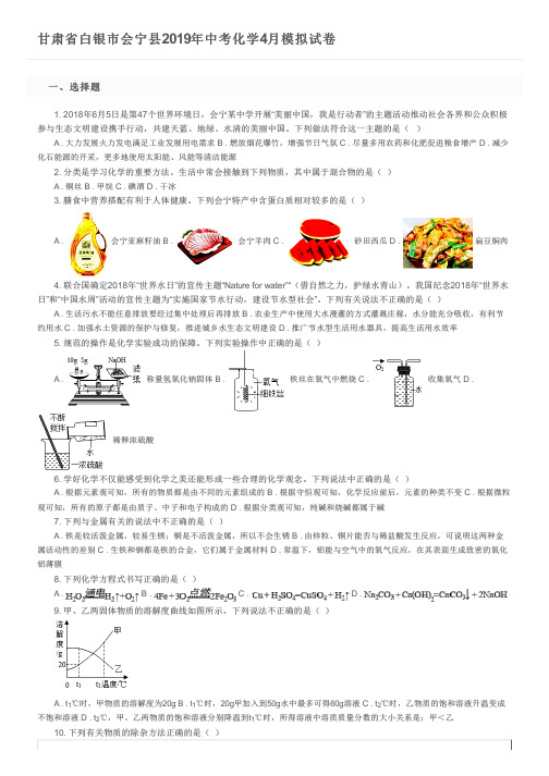 甘肃省白银市会宁县2019年中考化学4月模拟试卷及参考答案