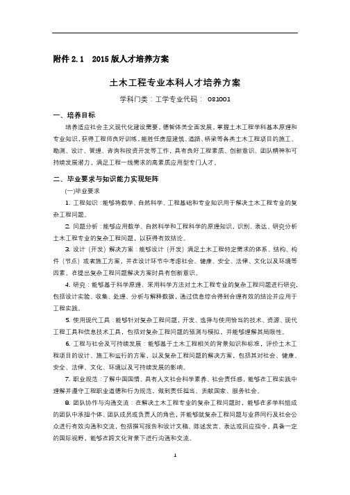 土木工程专业本科人才培养方案【模板】