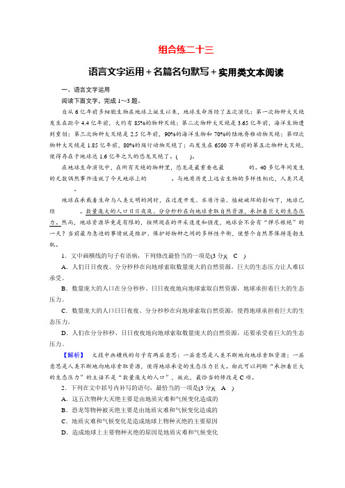 2020届高考语文大二轮复习 突破训练：题型组合练23 Word版含答案语文备课大师【全免费】