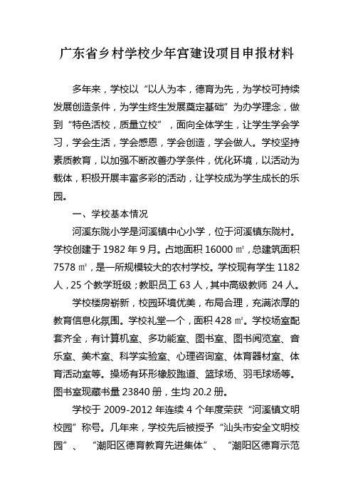 潮阳区河溪东陇小学“乡村学校少年宫”申报材料