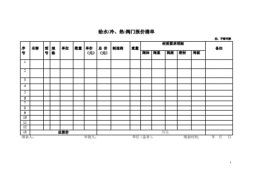 阀门报价一览表