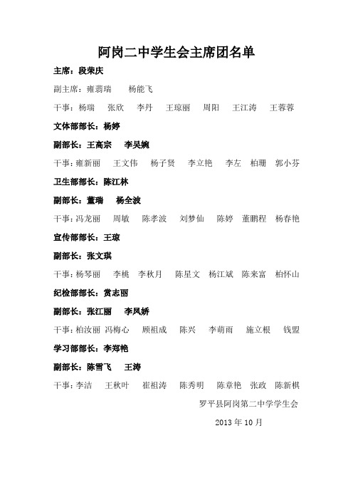 学生会主席团名单