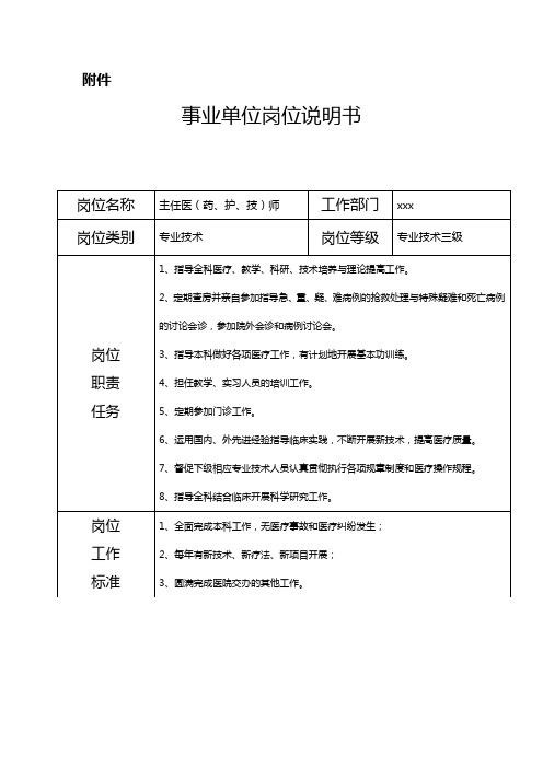 卫生院岗位说明书(卫生类)