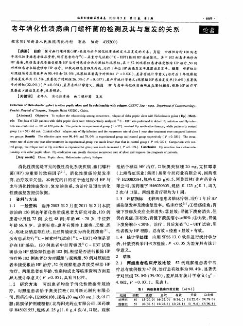 老年消化性溃疡幽门螺杆菌的检测及其与复发的关系
