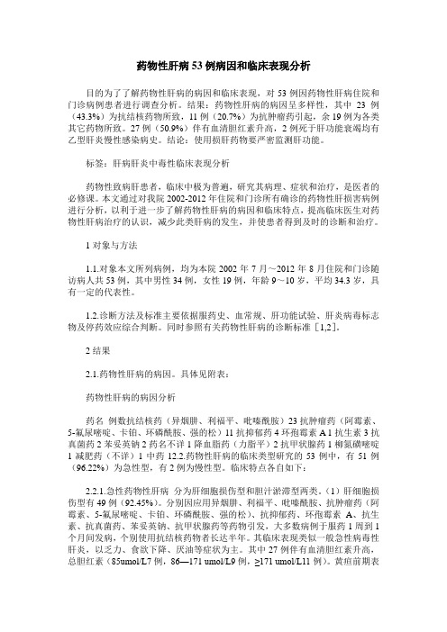 药物性肝病53例病因和临床表现分析