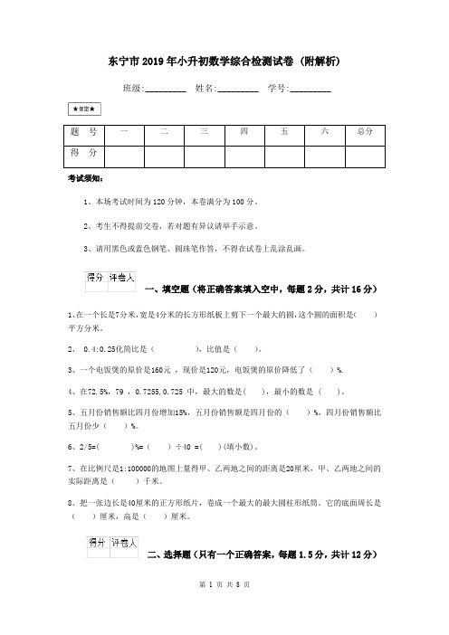 东宁市2019年小升初数学综合检测试卷 (附解析)