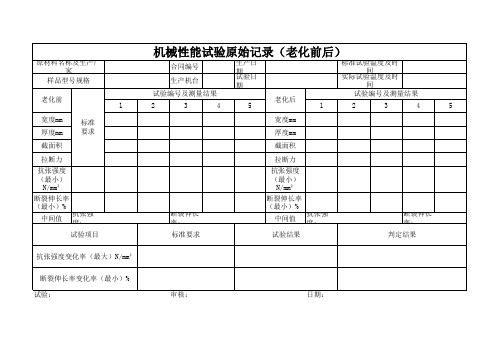 机械性能实验原始记录(老化前后)