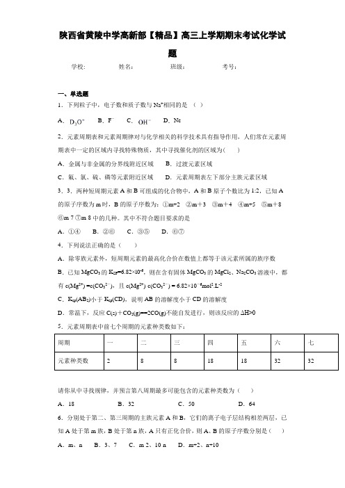 高新部高三上学期期末考试化学试题(答案解析)