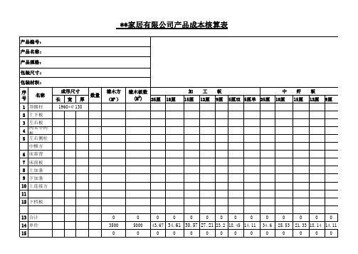 定制家具用料成本核算单