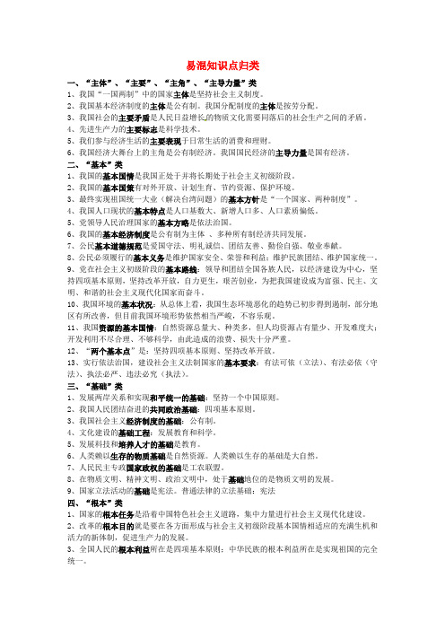 湖南省长沙市岳麓区学士街道学士中学中考政治 易混知识点归类