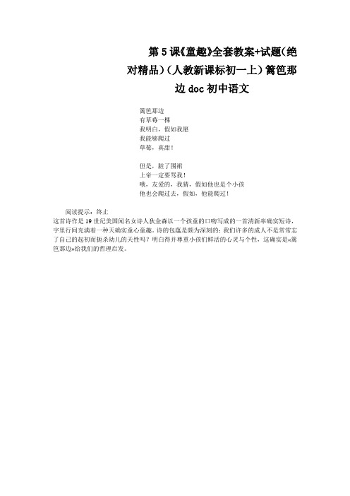 第5课《童趣》全套教案+试题(绝对精品)(人教新课标初一上)篱笆那边doc初中语文
