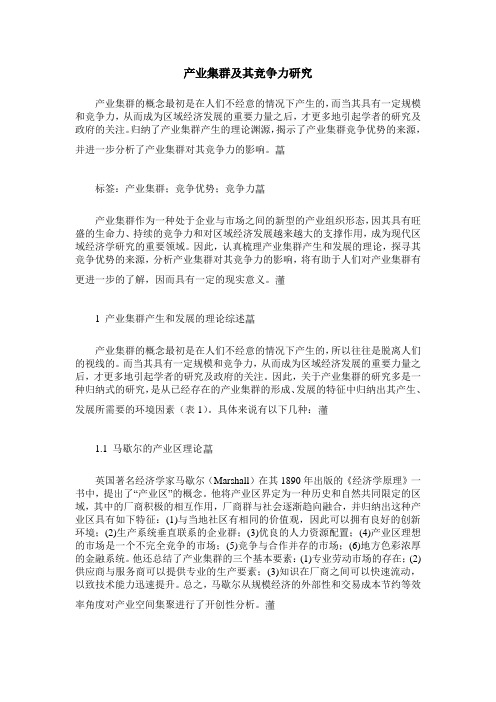 产业集群及其竞争力研究