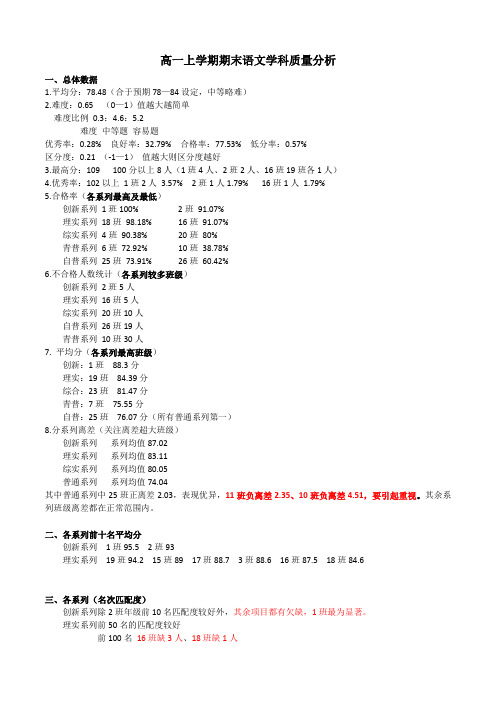 高一语文期末质量分析