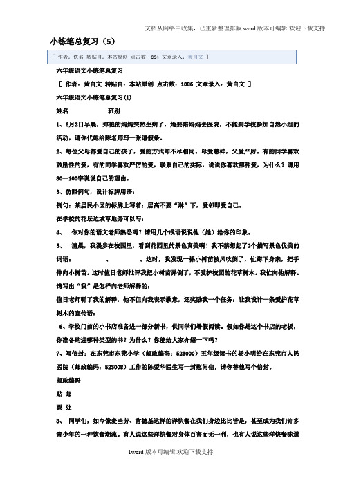六年级语文小练笔总复习